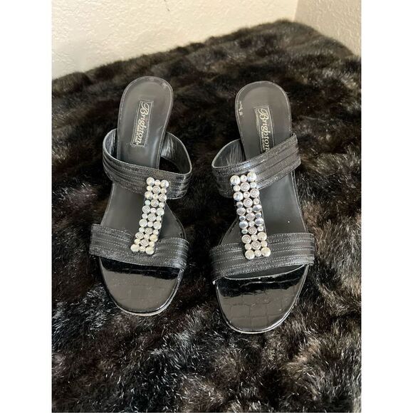 Brighton Black Leather "Resort" Sandal Slides 9 Leather Soles - Picture 2 of 8